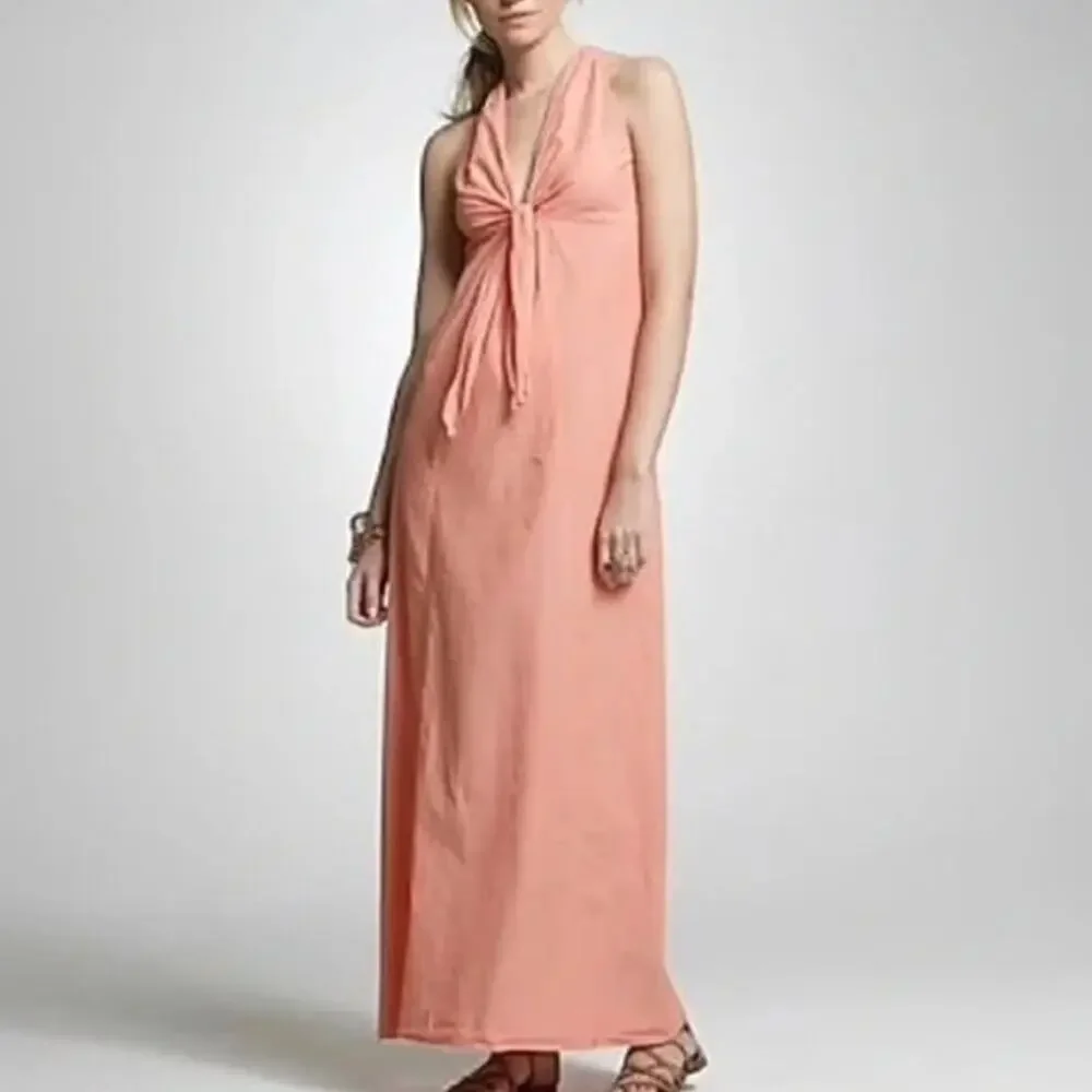 J.Crew Chambray  Sleeveless Halter Tie Front Maxi Dress VNeck Lightweight Salmon